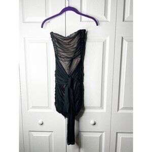 Nookie Zen Black Ruched Mesh Strapless Bodycon Mini Dress Women's Size Small S